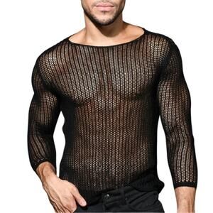 Andrew Christian Barcelona Sheer Knit Shirt Black Medium